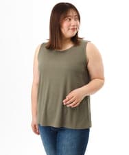 OLKFD36044 eur3(エウルキューブ) 【WEB先行販売】【大きいサイズ/接触冷感】リブラウンドネックタンクトップ カーキ