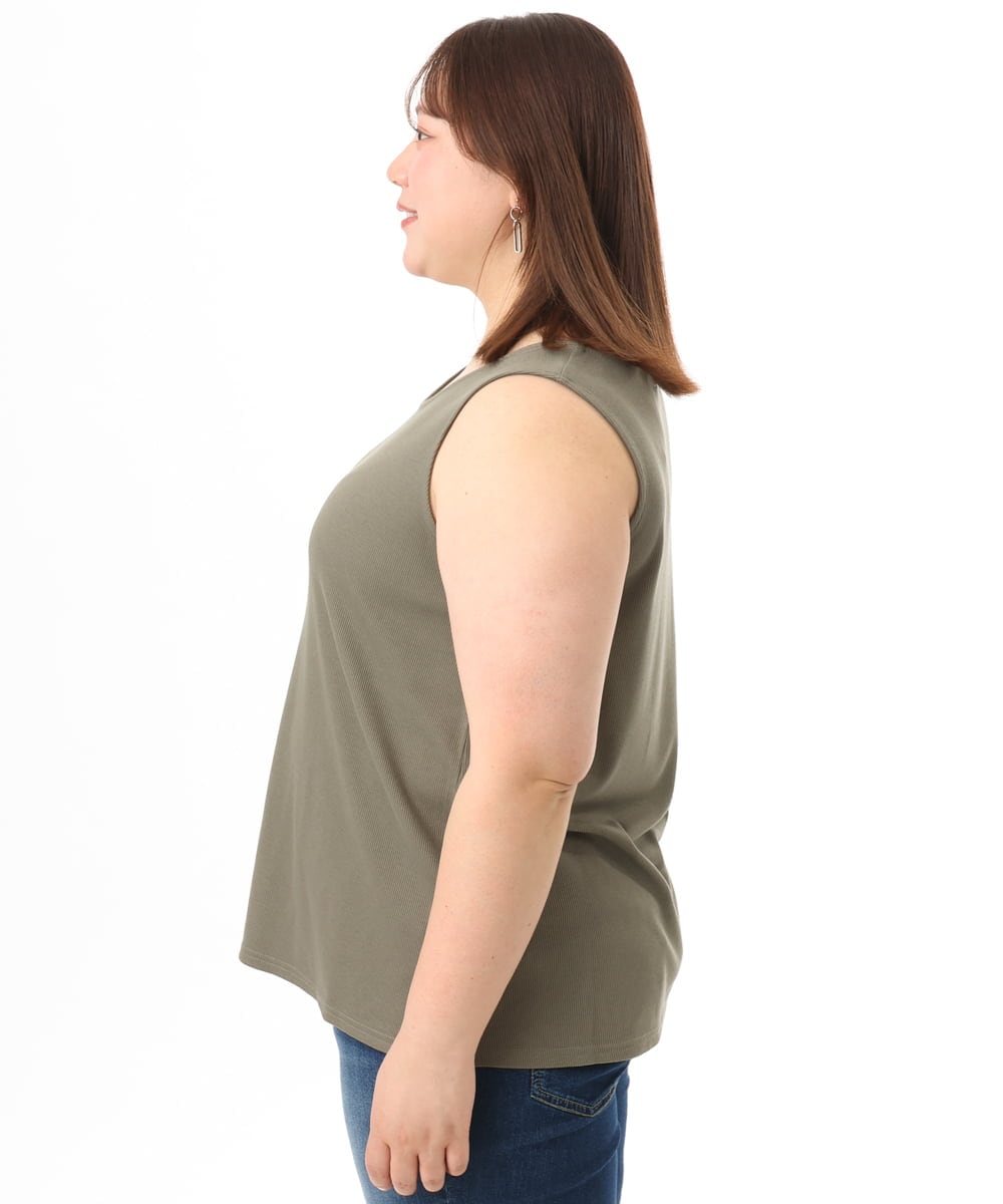 OLKFD36044 eur3(エウルキューブ) 【WEB先行販売】【大きいサイズ/接触冷感】リブラウンドネックタンクトップ カーキ