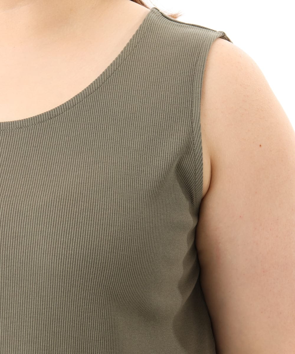 OLKFD36044 eur3(エウルキューブ) 【WEB先行販売】【大きいサイズ/接触冷感】リブラウンドネックタンクトップ カーキ