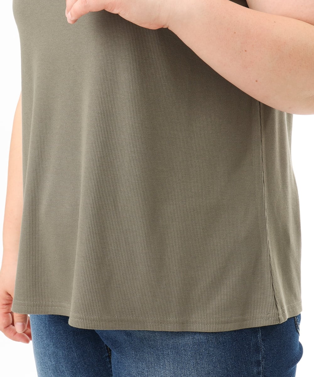 OLKFD36044 eur3(エウルキューブ) 【WEB先行販売】【大きいサイズ/接触冷感】リブラウンドネックタンクトップ カーキ