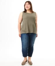 OLKFD36044 eur3(エウルキューブ) 【WEB先行販売】【大きいサイズ/接触冷感】リブラウンドネックタンクトップ カーキ