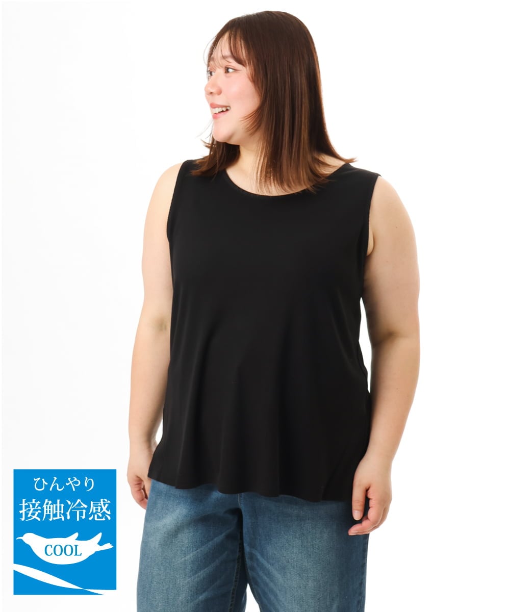 OLKFD36044 eur3(エウルキューブ) 【WEB先行販売】【大きいサイズ/接触冷感】リブラウンドネックタンクトップ ブラック