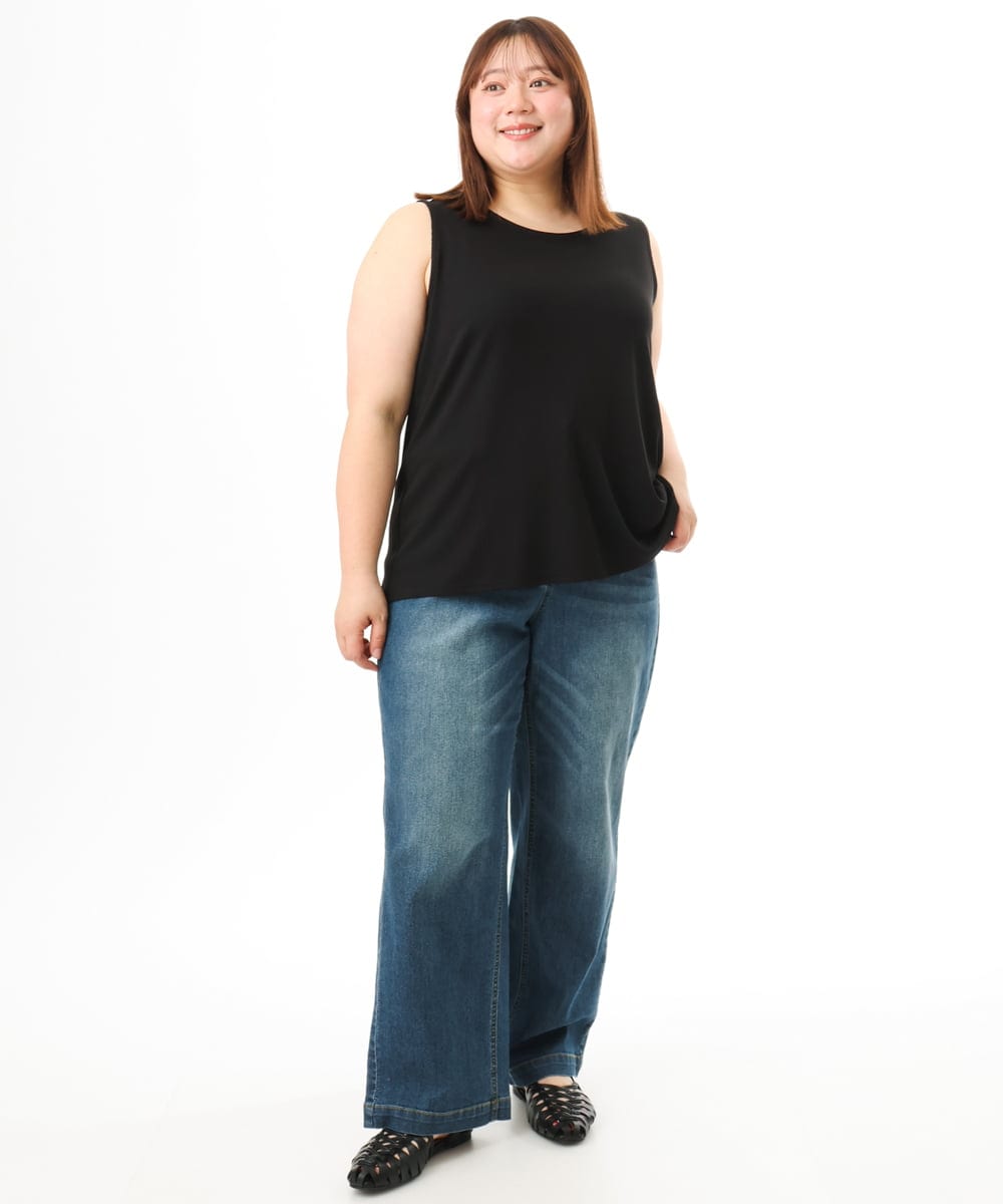 OLKFD36044 eur3(エウルキューブ) 【WEB先行販売】【大きいサイズ/接触冷感】リブラウンドネックタンクトップ ブラック