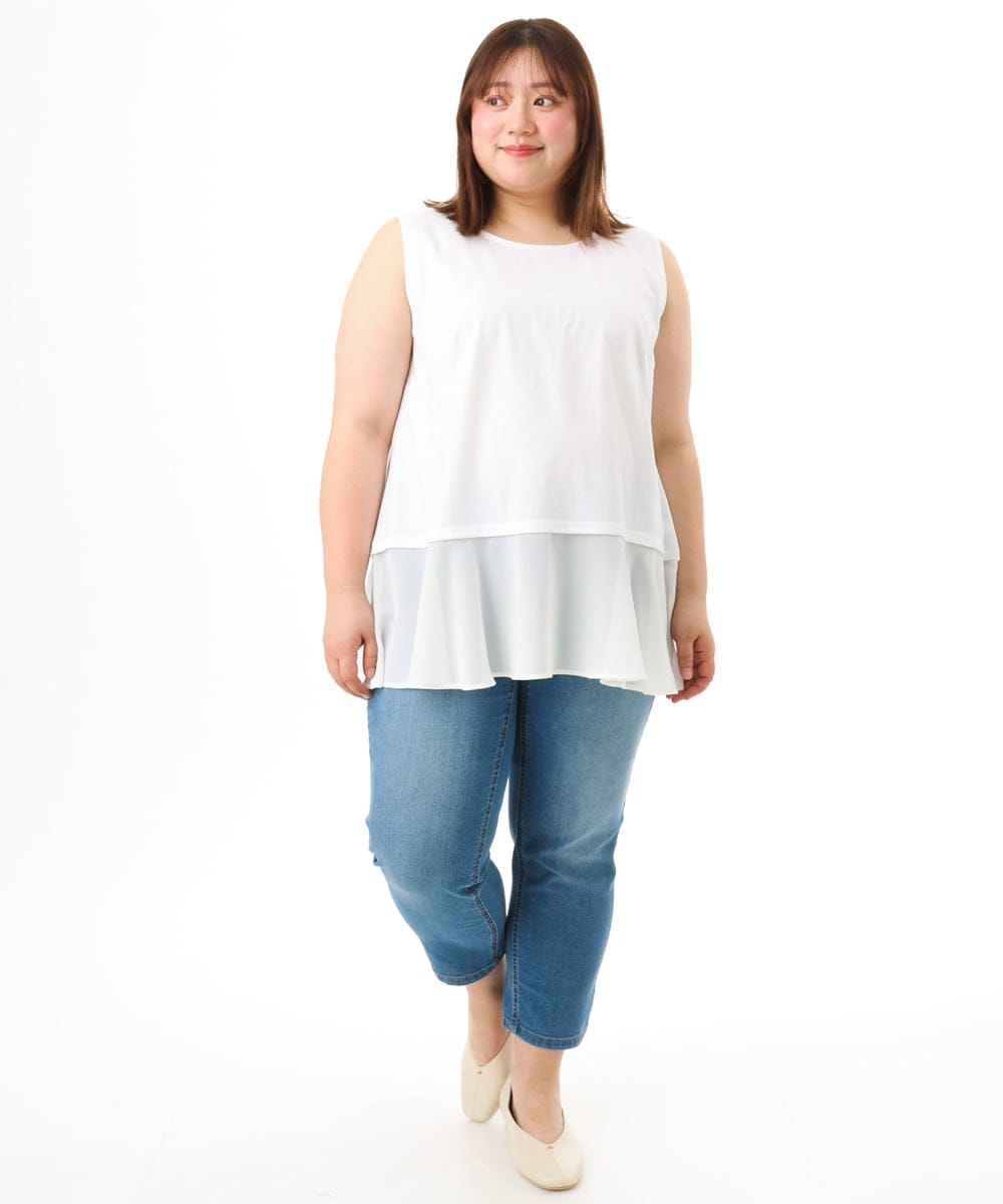 OLKFD40049 eur3(エウルキューブ) 【WEB先行販売】【大きいサイズ】裾シフォンタンクトップ ホワイト