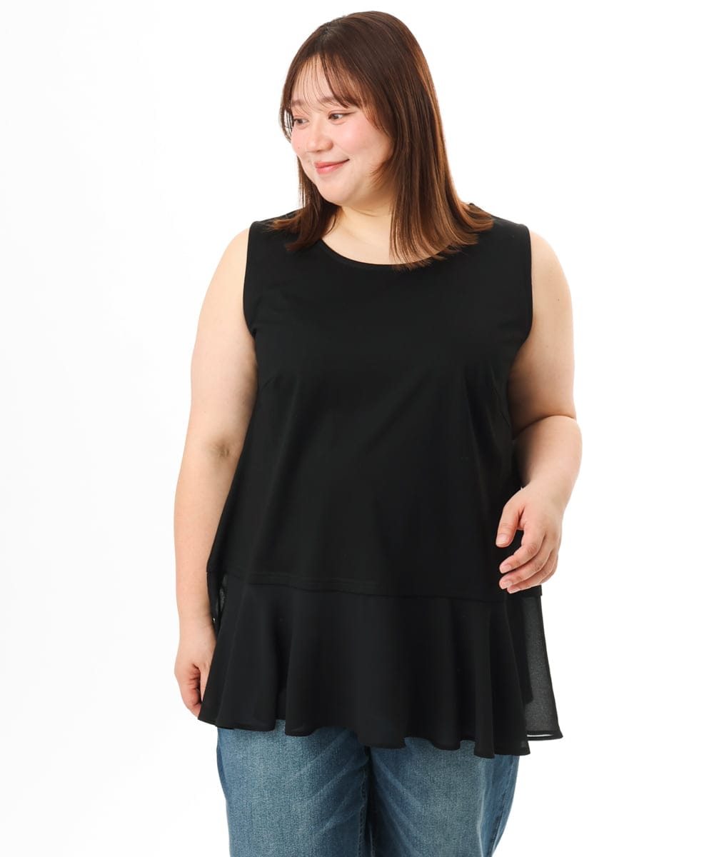OLKFD40049 eur3(エウルキューブ) 【WEB先行販売】【大きいサイズ】裾シフォンタンクトップ ブラック