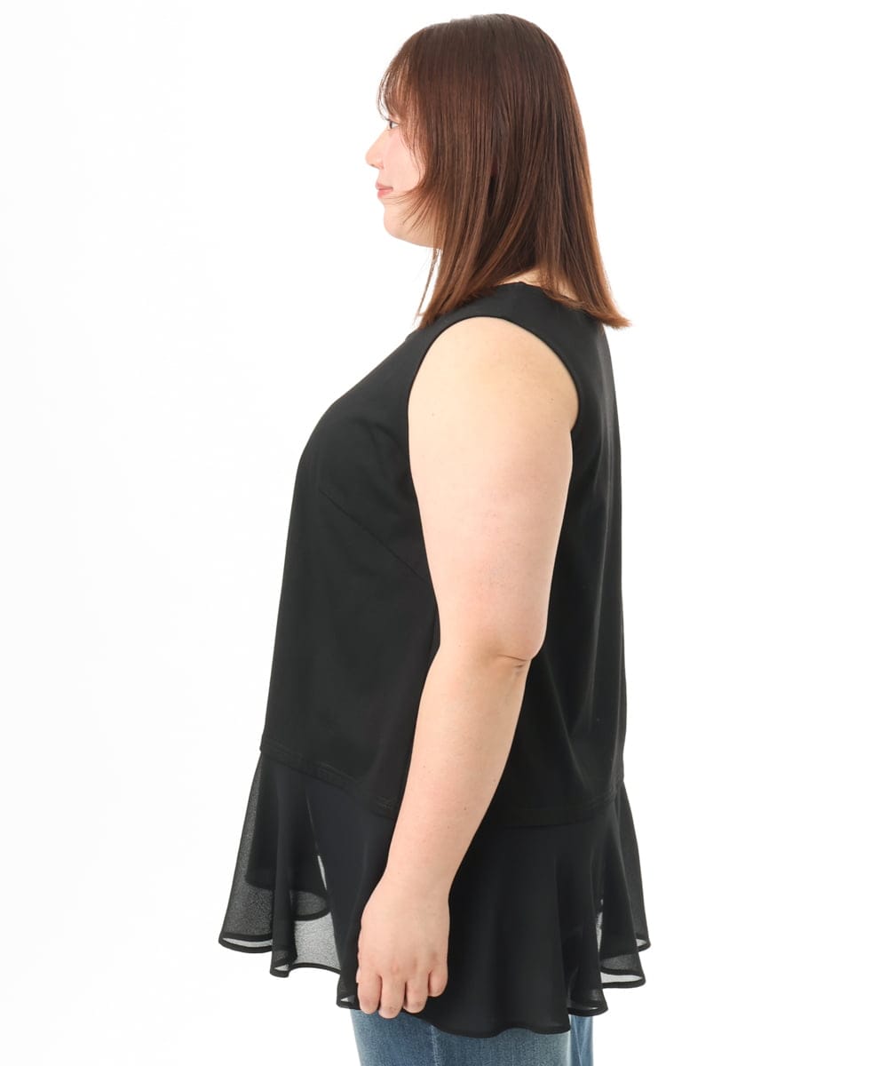 OLKFD40049 eur3(エウルキューブ) 【WEB先行販売】【大きいサイズ】裾シフォンタンクトップ ブラック