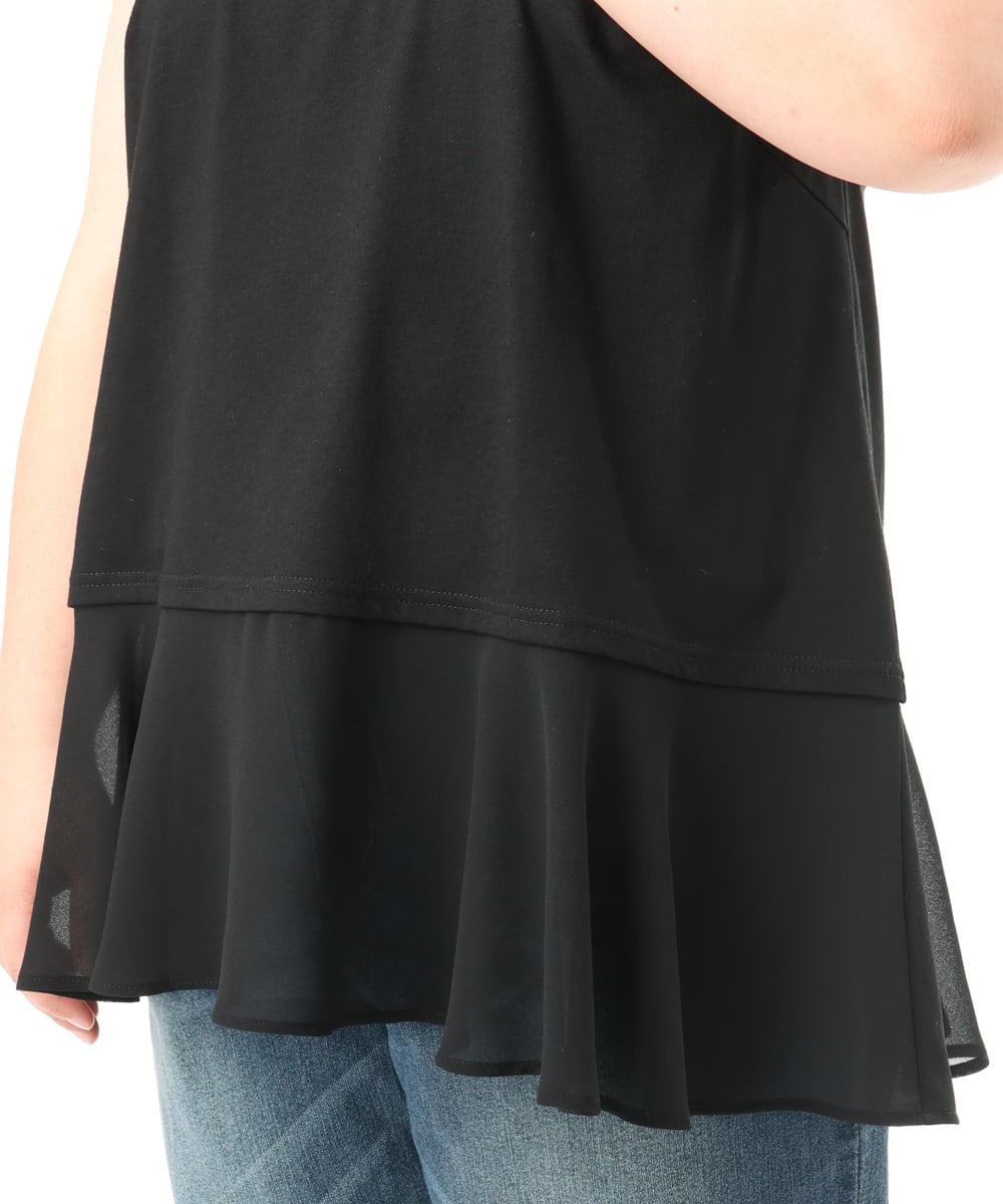 OLKFD40049 eur3(エウルキューブ) 【WEB先行販売】【大きいサイズ】裾シフォンタンクトップ ブラック