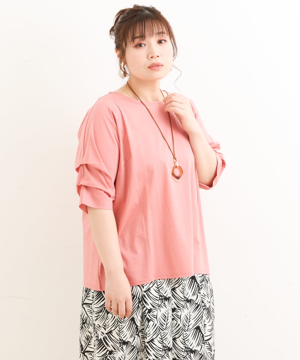 OLKFS08070 eur3(エウルキューブ) 【大きいサイズ】ホイップスリーブカットソー ピンク(01)