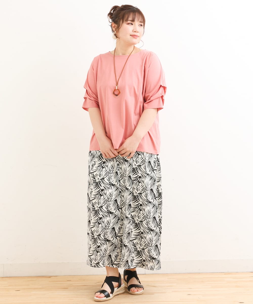 OLKFS08070 eur3(エウルキューブ) 【大きいサイズ】ホイップスリーブカットソー ピンク(01)
