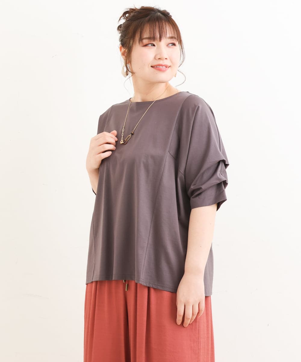 OLKFS08070 eur3(エウルキューブ) 【大きいサイズ】ホイップスリーブカットソー ダークグレー(93)