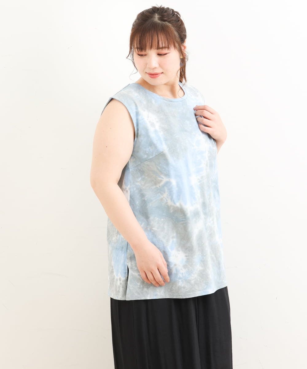 OLKFS14060 eur3(エウルキューブ) 【雑誌掲載】【大きいサイズ】タイダイロング丈タンクトップ ブルー(55)