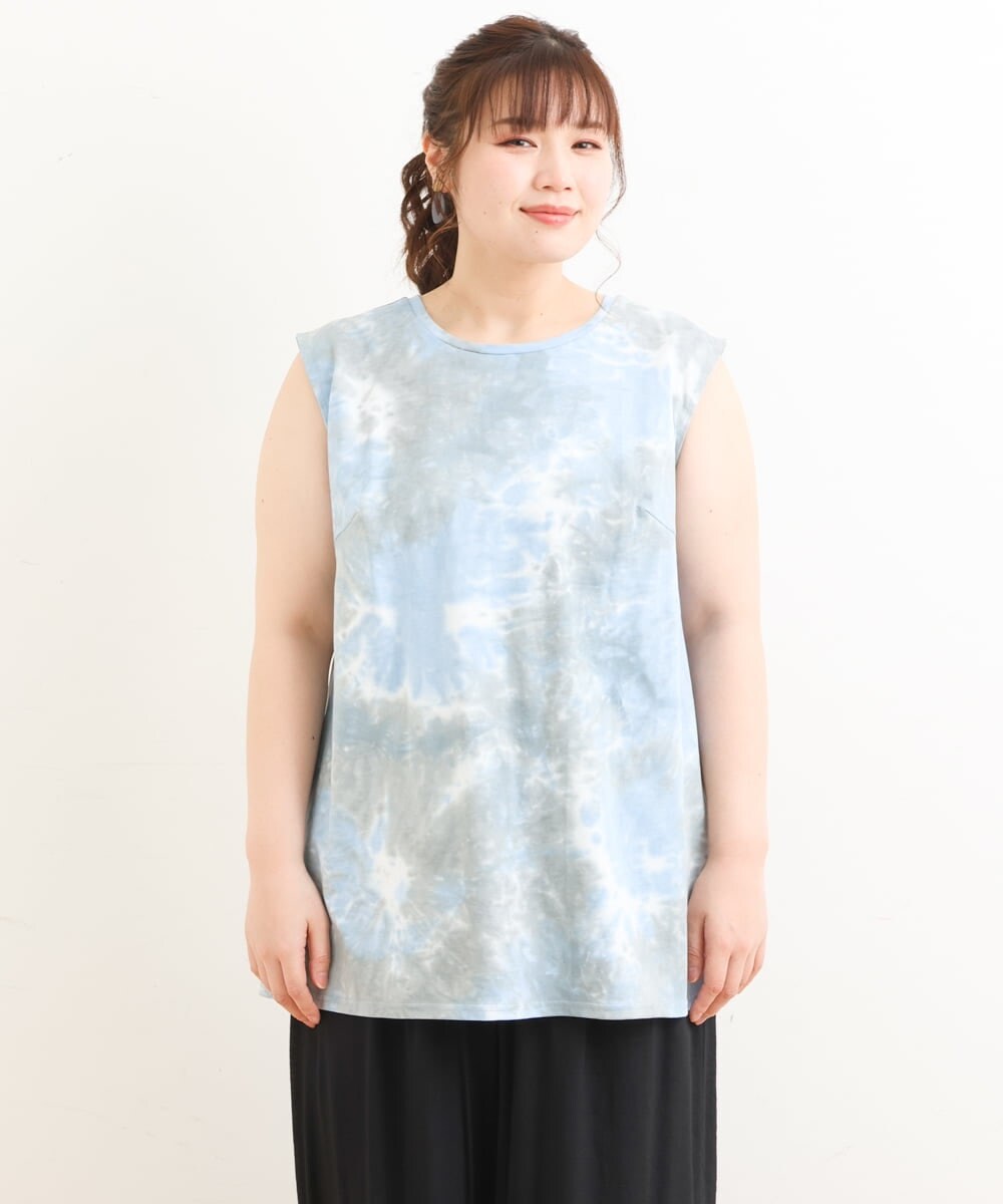 OLKFS14060 eur3(エウルキューブ) 【雑誌掲載】【大きいサイズ】タイダイロング丈タンクトップ ブルー(55)