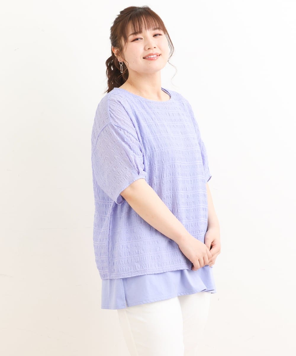 OLKFS15080 eur3(エウルキューブ) 【大きいサイズ/2点セット】シアートップス＆タンクトップセット ラベンダー(60)
