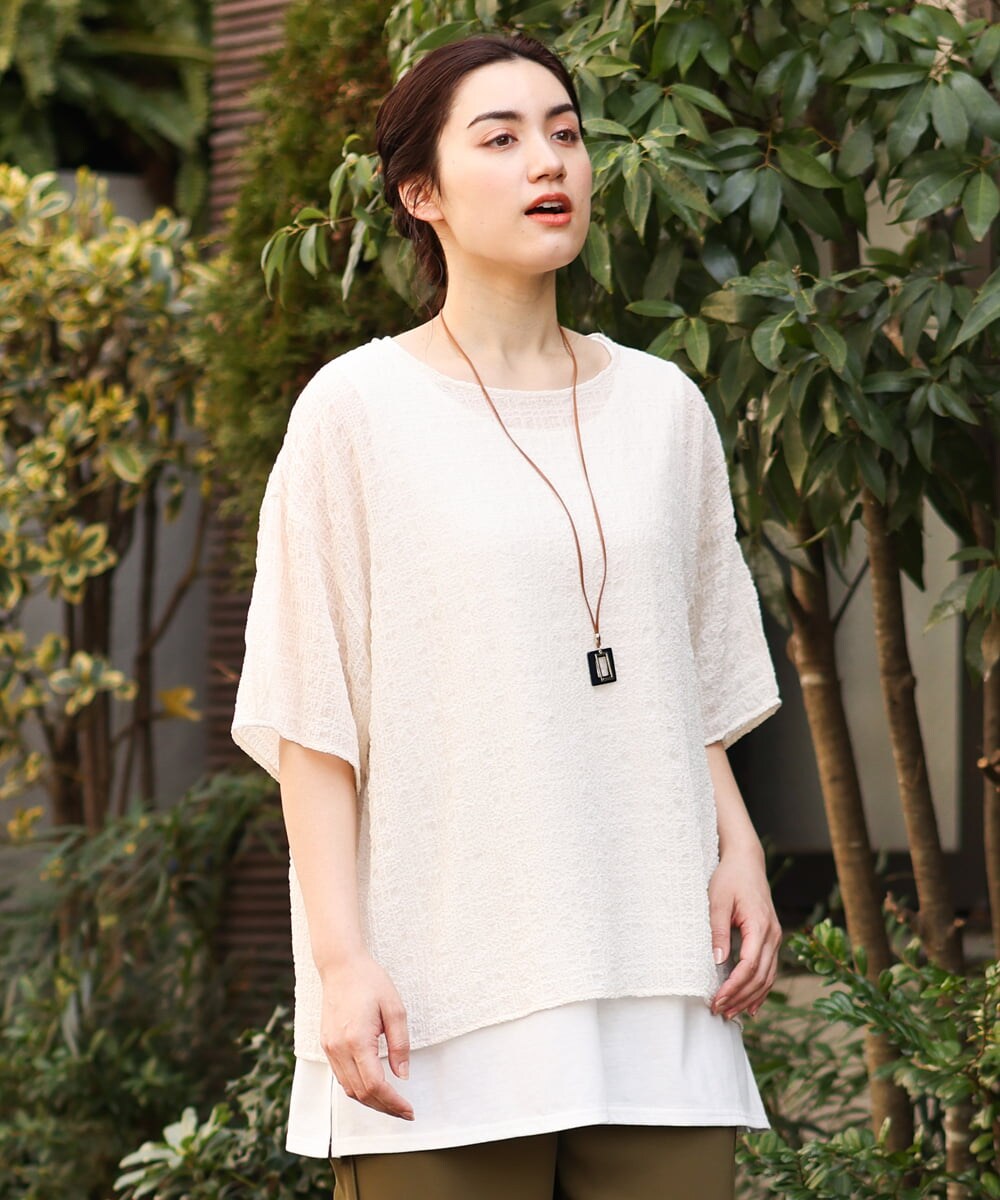 OLKFS15080 eur3(エウルキューブ) 【大きいサイズ/2点セット】シアートップス＆タンクトップセット アイボリー(80)