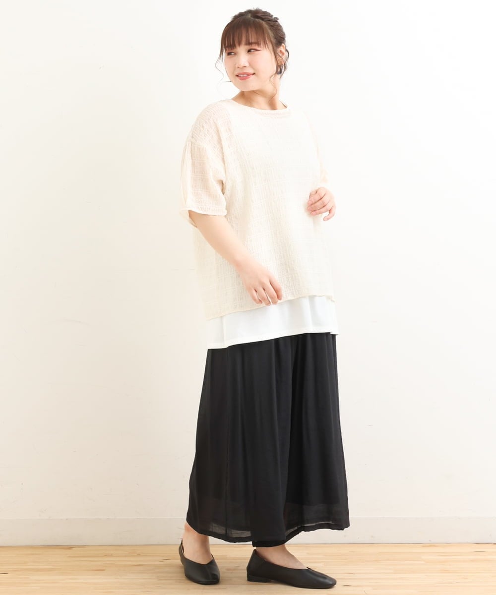 OLKFS15080 eur3(エウルキューブ) 【大きいサイズ/2点セット】シアートップス＆タンクトップセット アイボリー(80)