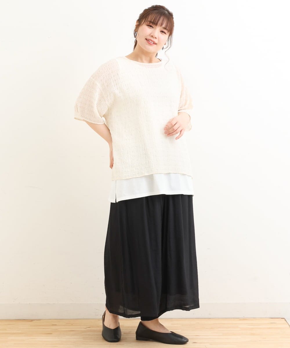 OLKFS15080 eur3(エウルキューブ) 【大きいサイズ/2点セット】シアートップス＆タンクトップセット アイボリー(80)