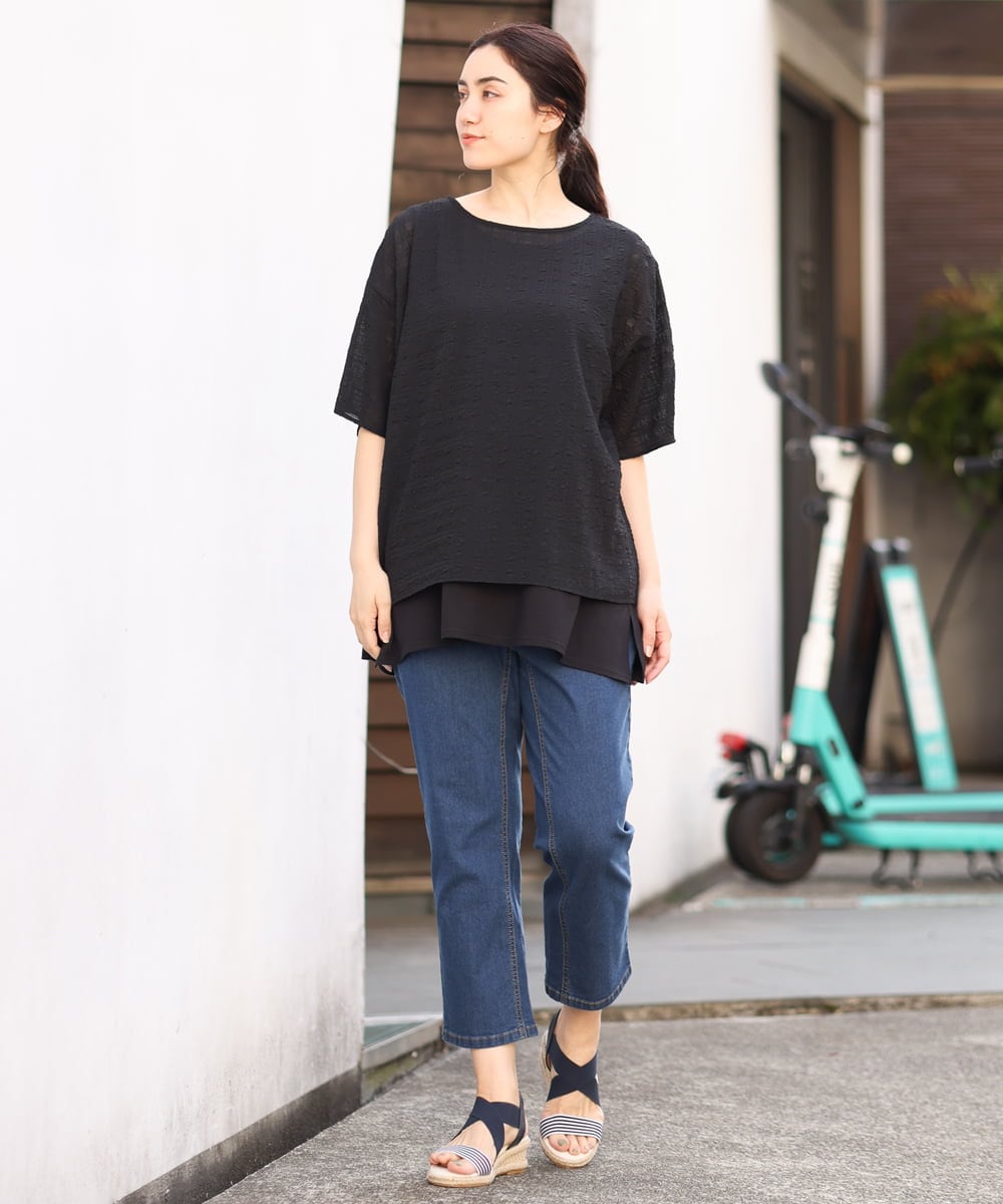 OLKFS15080 eur3(エウルキューブ) 【大きいサイズ/2点セット】シアートップス＆タンクトップセット ブラック(94)