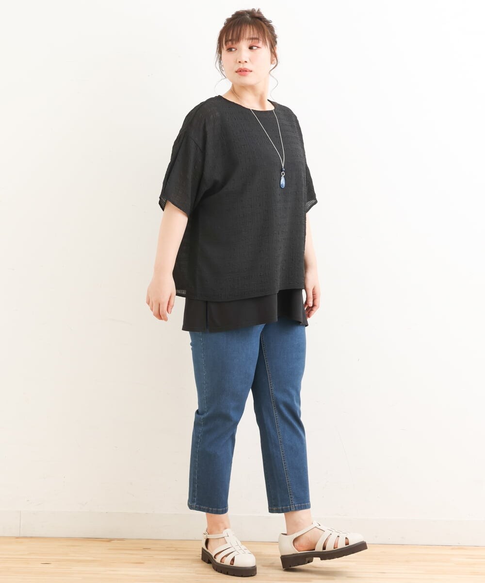 OLKFS15080 eur3(エウルキューブ) 【大きいサイズ/2点セット】シアートップス＆タンクトップセット ブラック(94)