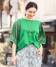 OLKFS17070 eur3(エウルキューブ) 【大きいサイズ】異素材スリーブカットソー グリーン(35)