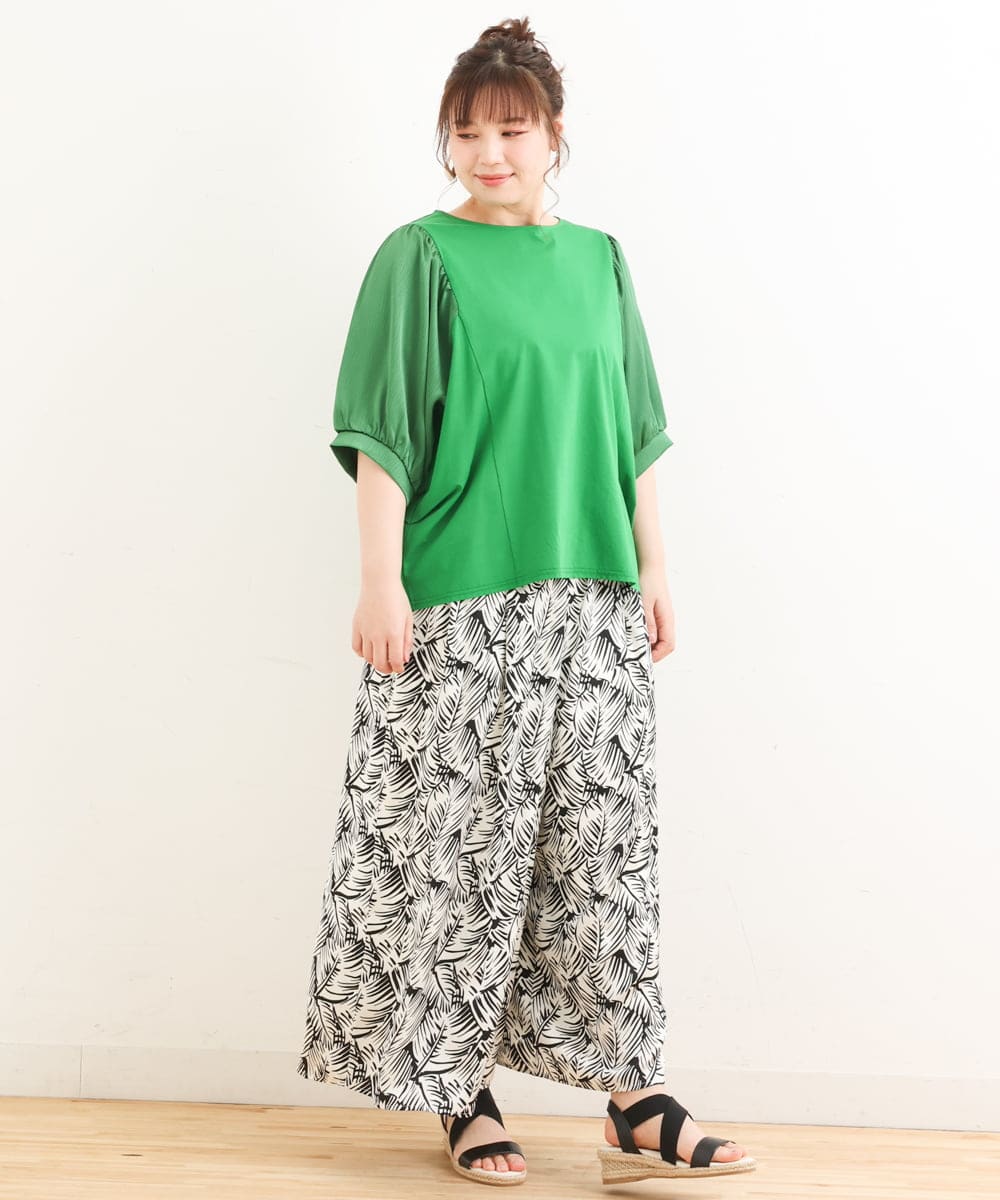 OLKFS17070 eur3(エウルキューブ) 【大きいサイズ】異素材スリーブカットソー グリーン(35)