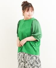 OLKFS17070 eur3(エウルキューブ) 【大きいサイズ】異素材スリーブカットソー グリーン(35)