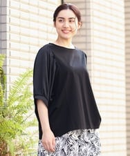 OLKFS17070 eur3(エウルキューブ) 【大きいサイズ】異素材スリーブカットソー ブラック(94)