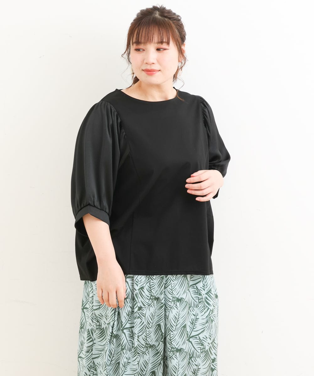 OLKFS17070 eur3(エウルキューブ) 【大きいサイズ】異素材スリーブカットソー ブラック(94)