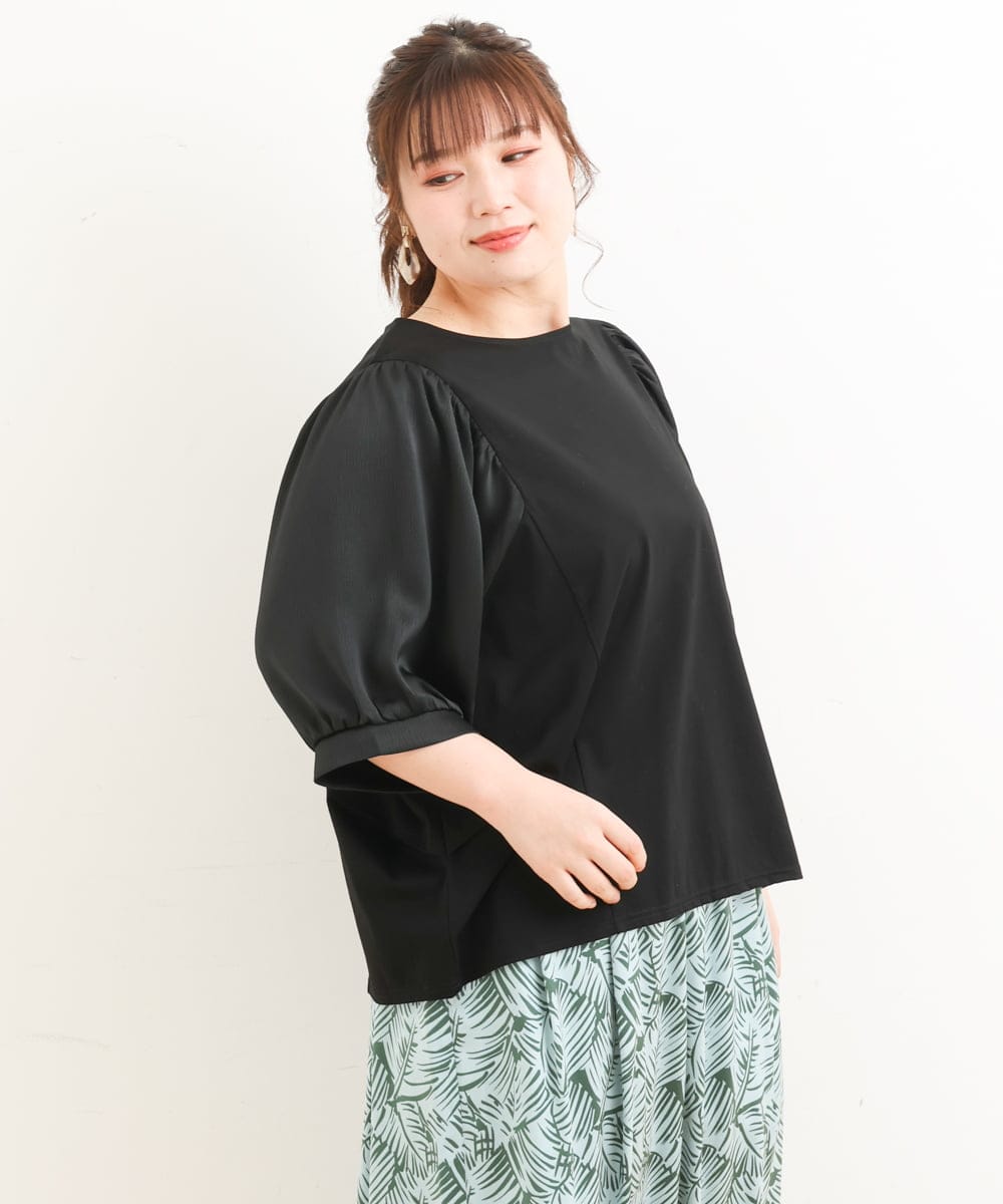 OLKFS17070 eur3(エウルキューブ) 【大きいサイズ】異素材スリーブカットソー ブラック(94)