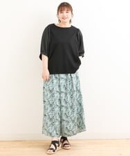 OLKFS17070 eur3(エウルキューブ) 【大きいサイズ】異素材スリーブカットソー ブラック(94)