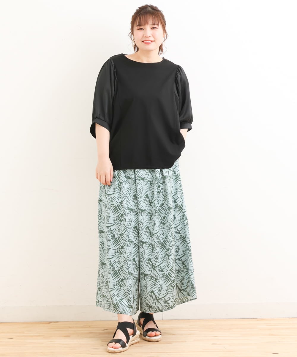 OLKFS17070 eur3(エウルキューブ) 【大きいサイズ】異素材スリーブカットソー ブラック(94)
