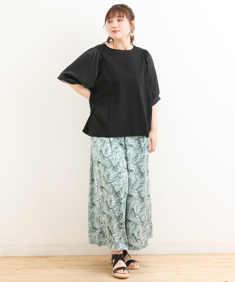 OLKFS17070 eur3(エウルキューブ) 【大きいサイズ】異素材スリーブカットソー ブラック(94)