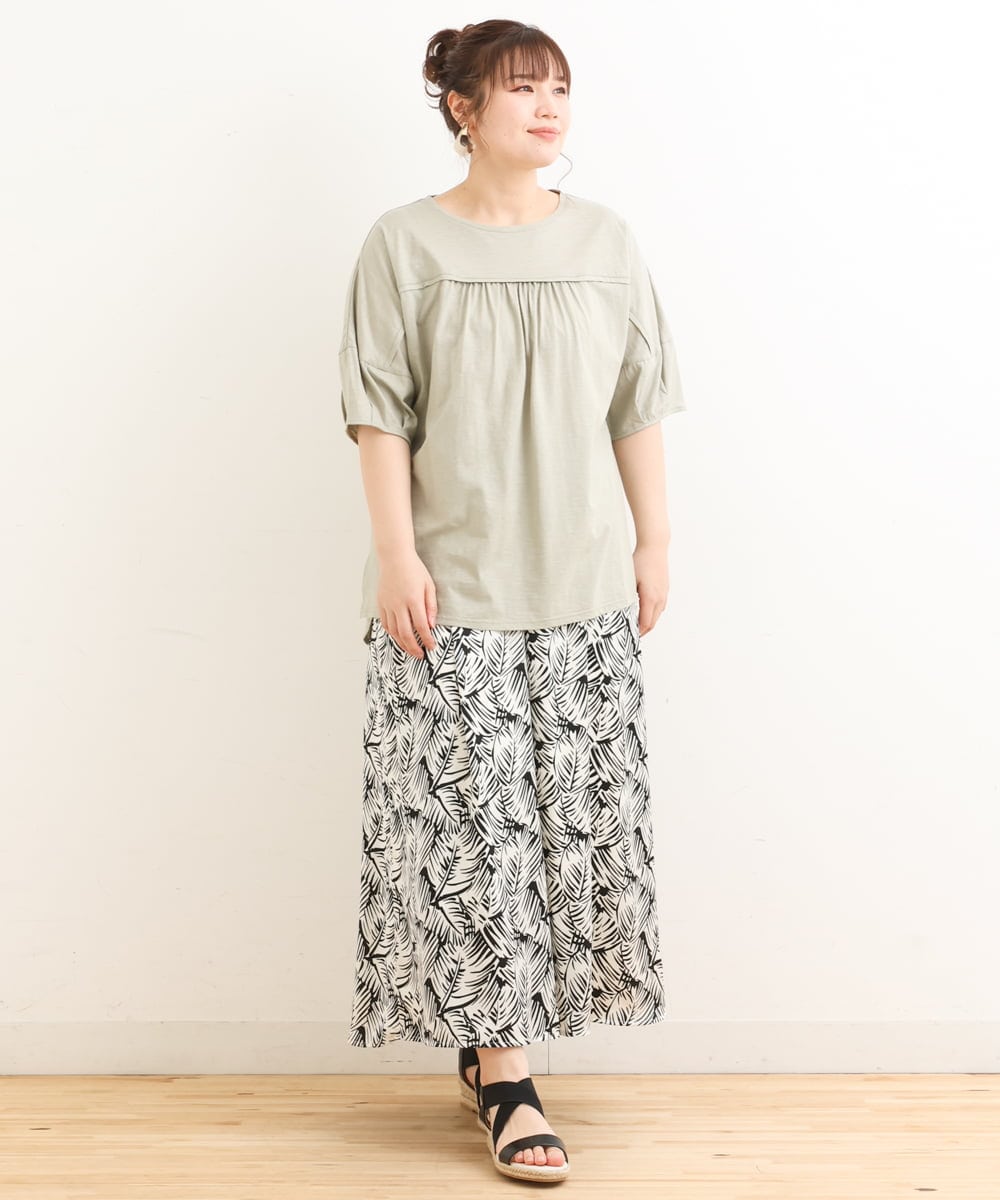 OLKFS18080 eur3(エウルキューブ) 【雑誌掲載】【大きいサイズ】バック切り替えジャージーカットソー カーキ(36)