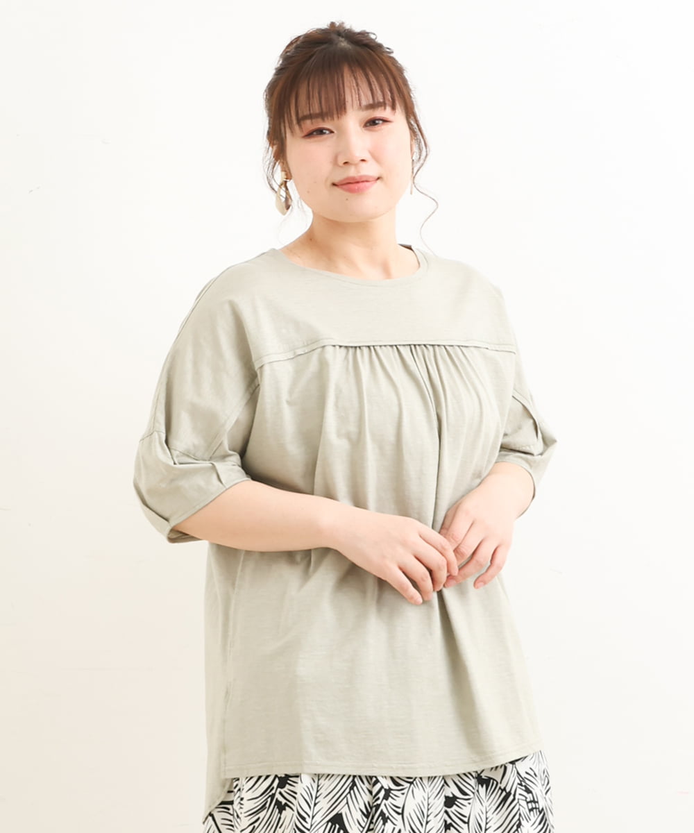 OLKFS18080 eur3(エウルキューブ) 【雑誌掲載】【大きいサイズ】バック切り替えジャージーカットソー カーキ(36)