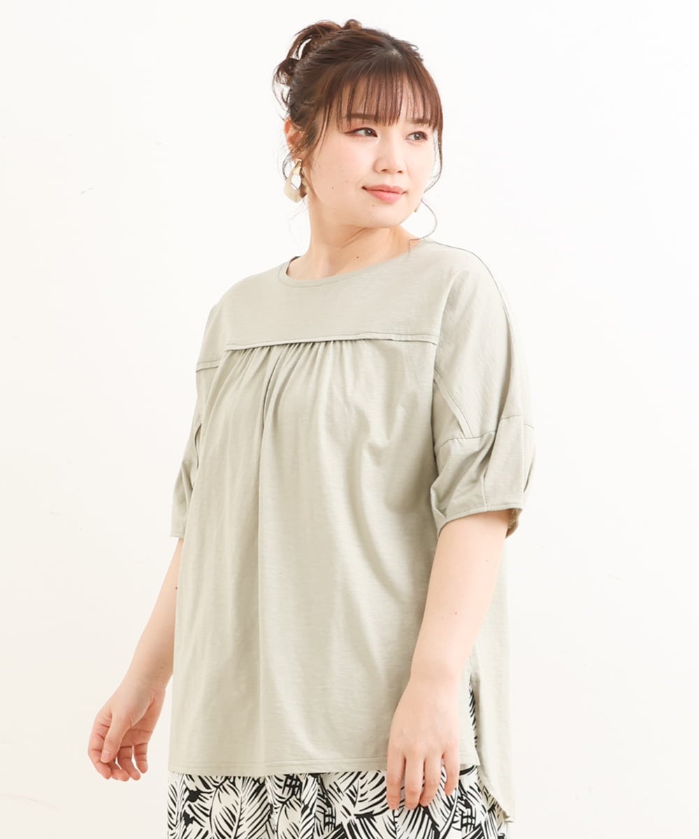 OLKFS18080 eur3(エウルキューブ) 【雑誌掲載】【大きいサイズ】バック切り替えジャージーカットソー カーキ(36)