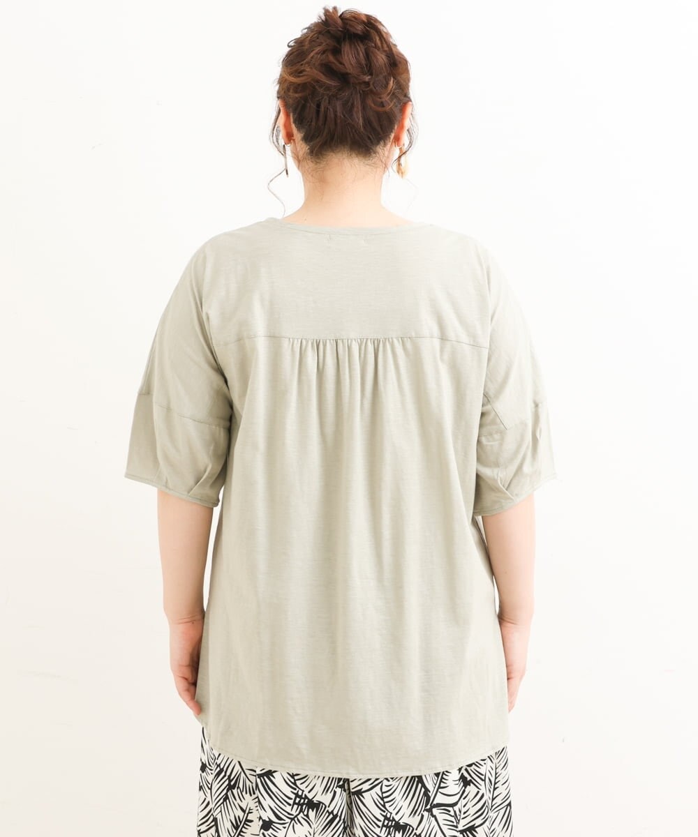 OLKFS18080 eur3(エウルキューブ) 【雑誌掲載】【大きいサイズ】バック切り替えジャージーカットソー カーキ(36)