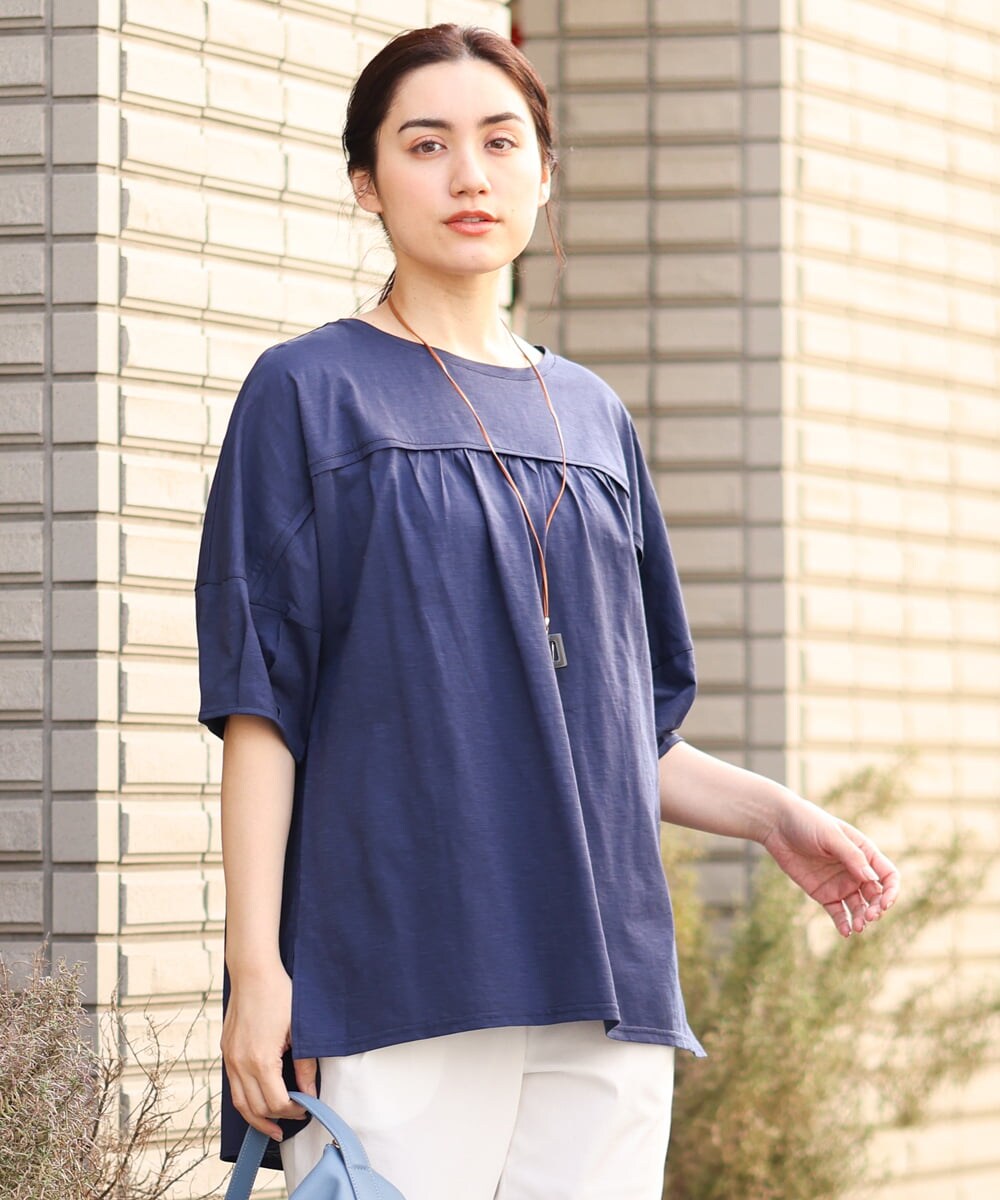 OLKFS18080 eur3(エウルキューブ) 【雑誌掲載】【大きいサイズ】バック切り替えジャージーカットソー ネイビー(57)(WEB限定カラー)
