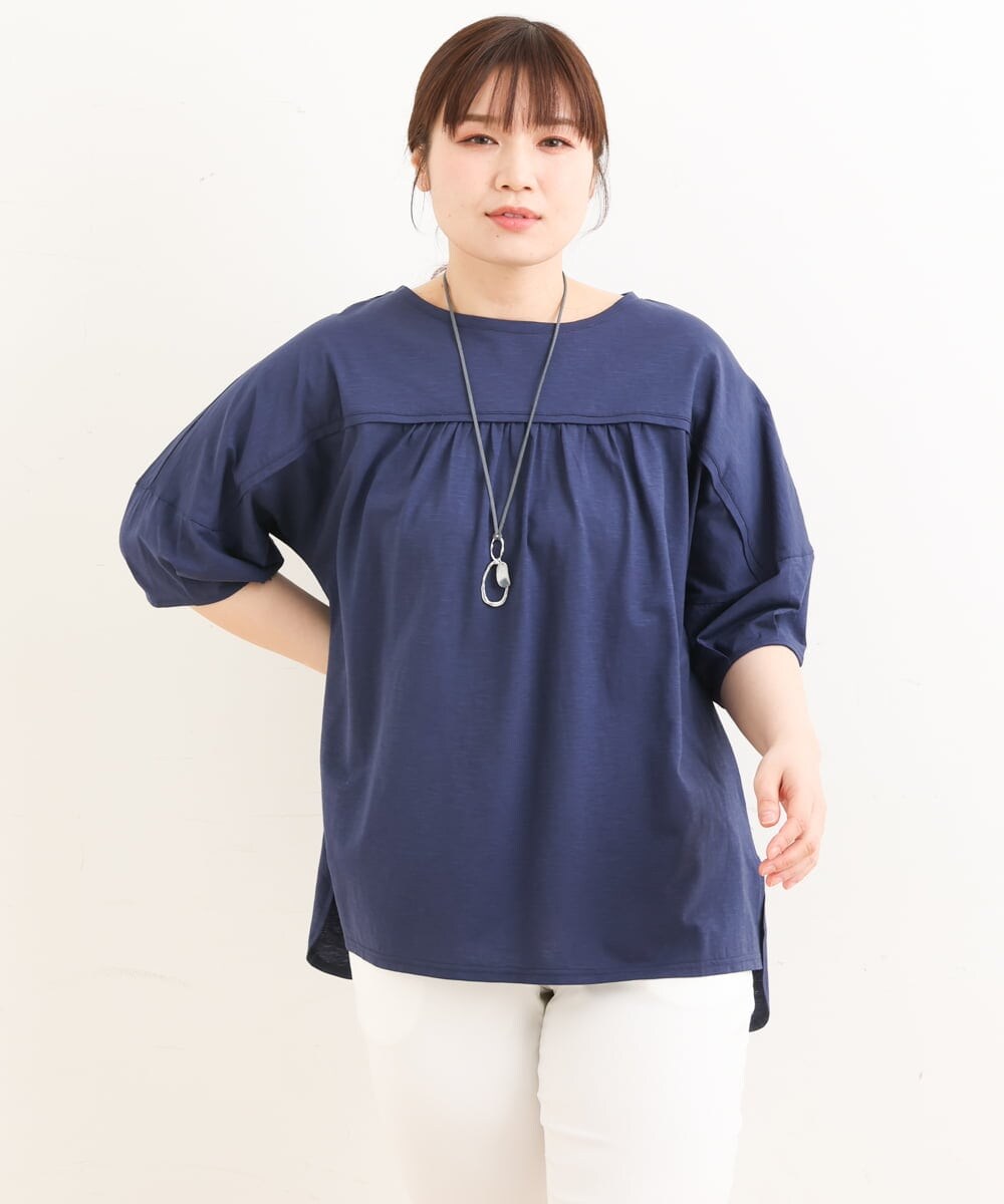 OLKFS18080 eur3(エウルキューブ) 【雑誌掲載】【大きいサイズ】バック切り替えジャージーカットソー ネイビー(57)(WEB限定カラー)