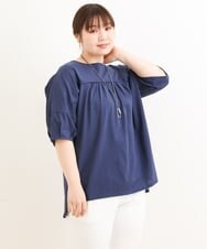 OLKFS18080 eur3(エウルキューブ) 【雑誌掲載】【大きいサイズ】バック切り替えジャージーカットソー ネイビー(57)(WEB限定カラー)