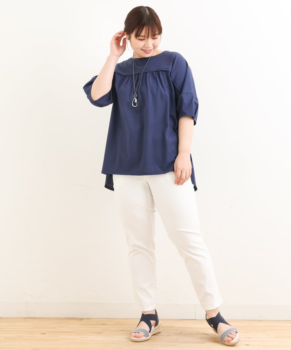 OLKFS18080 eur3(エウルキューブ) 【雑誌掲載】【大きいサイズ】バック切り替えジャージーカットソー ネイビー(57)(WEB限定カラー)