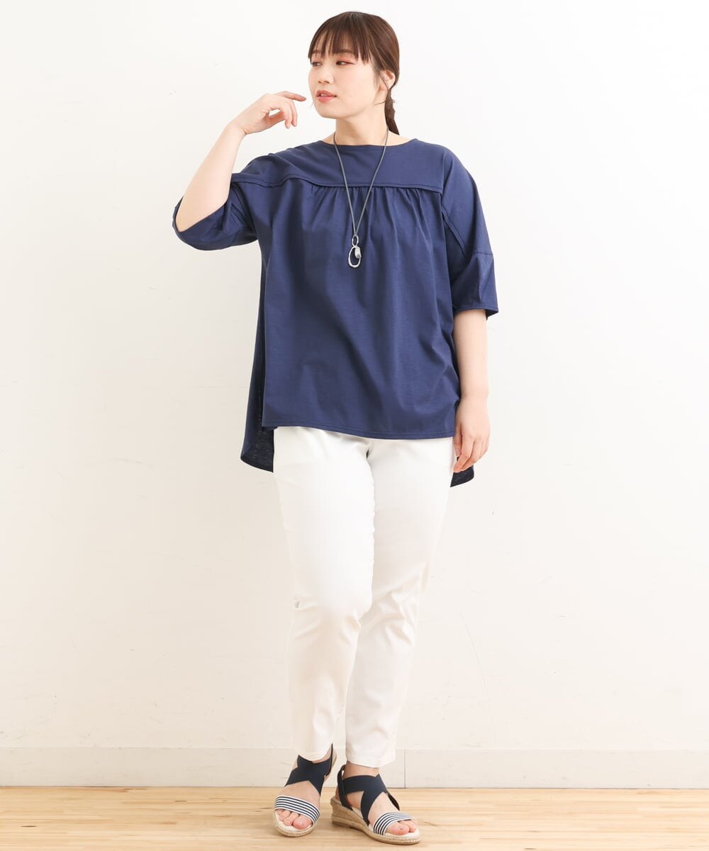 OLKFS18080 eur3(エウルキューブ) 【雑誌掲載】【大きいサイズ】バック切り替えジャージーカットソー ネイビー(57)(WEB限定カラー)