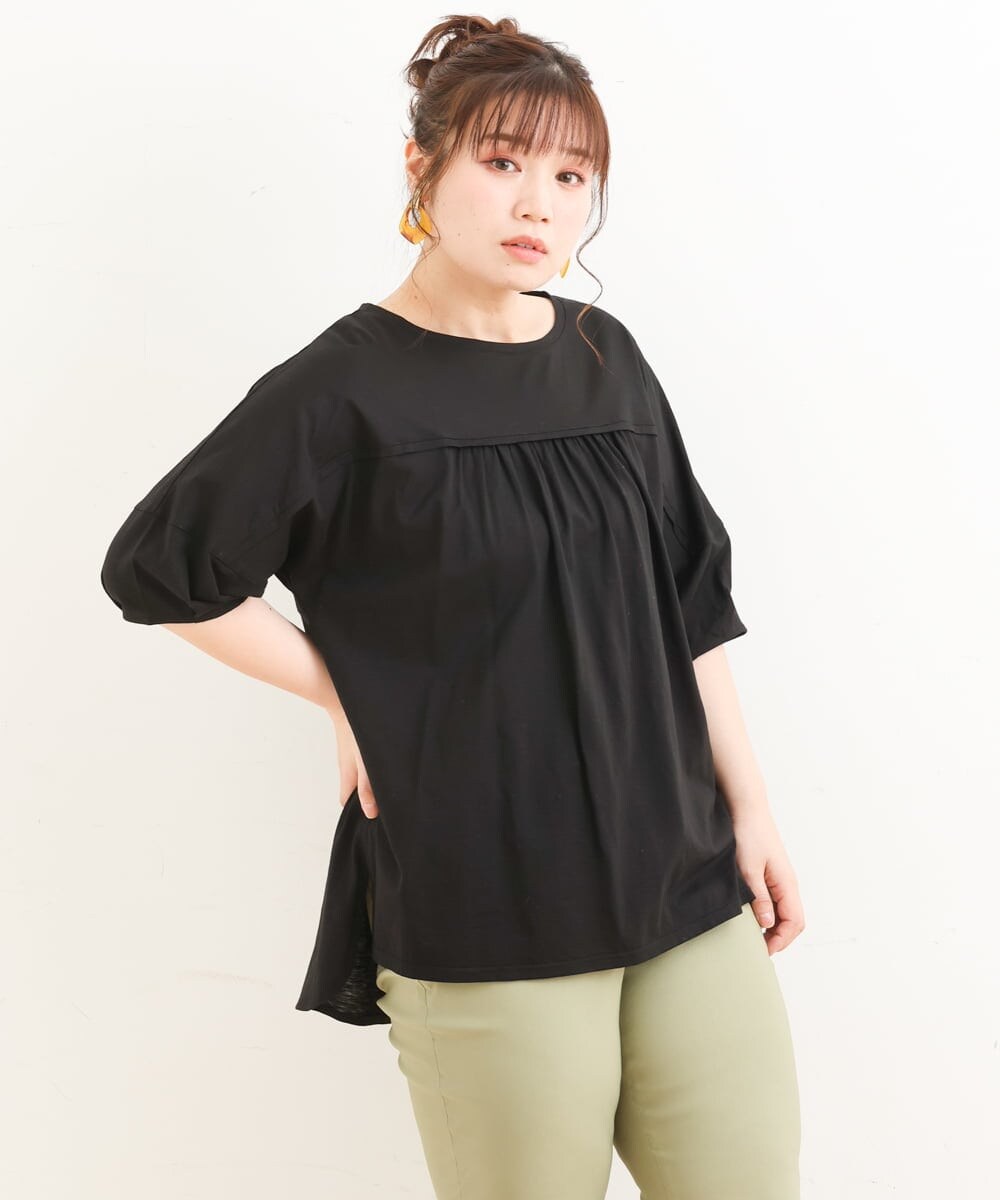 OLKFS18080 eur3(エウルキューブ) 【雑誌掲載】【大きいサイズ】バック切り替えジャージーカットソー ブラック(94)