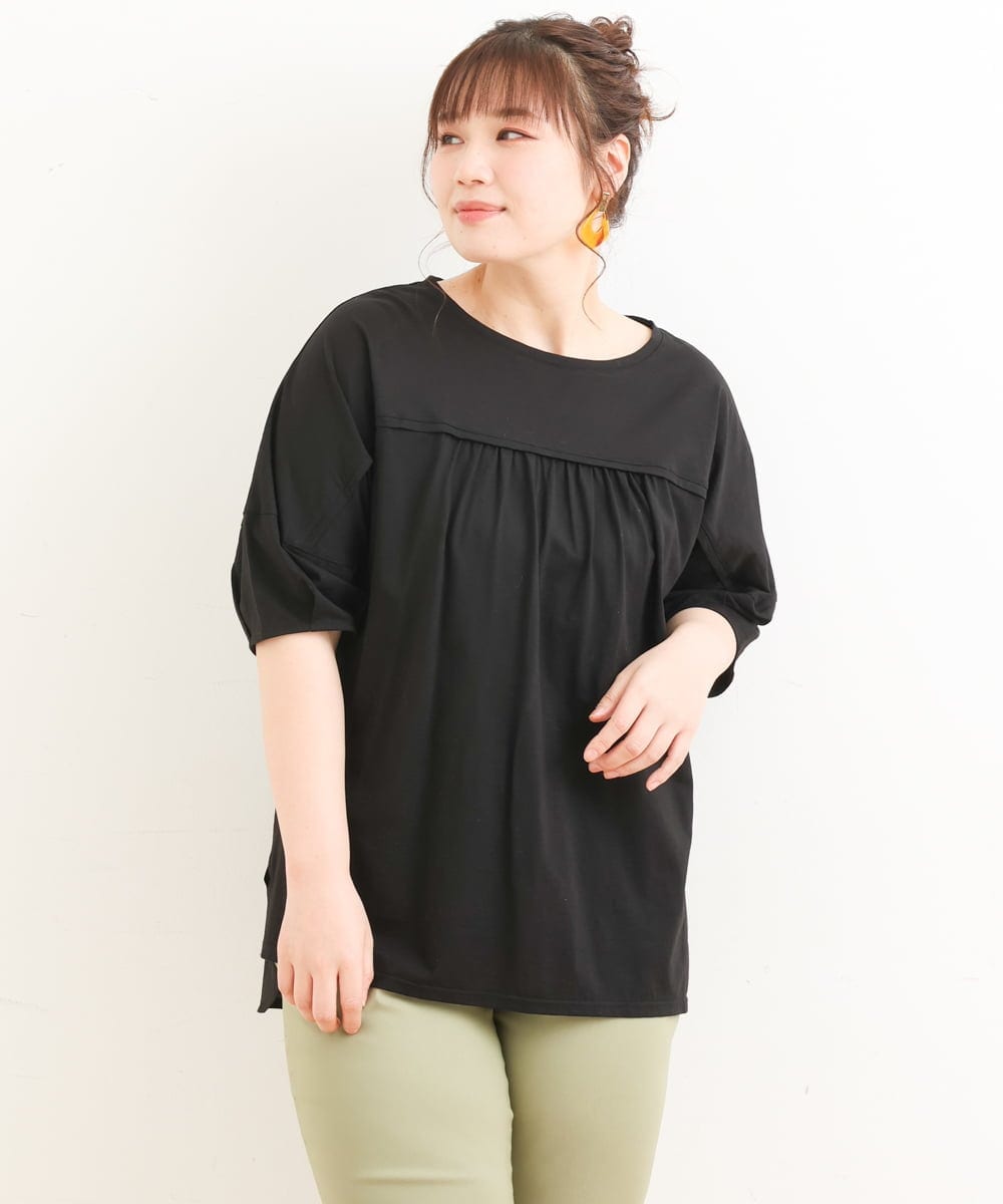 OLKFS18080 eur3(エウルキューブ) 【雑誌掲載】【大きいサイズ】バック切り替えジャージーカットソー ブラック(94)