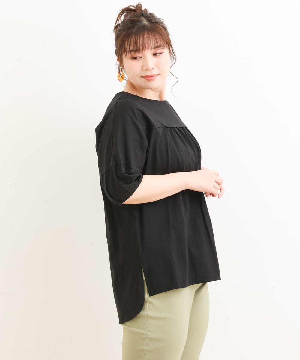 OLKFS18080 eur3(エウルキューブ) 【雑誌掲載】【大きいサイズ】バック切り替えジャージーカットソー ブラック(94)