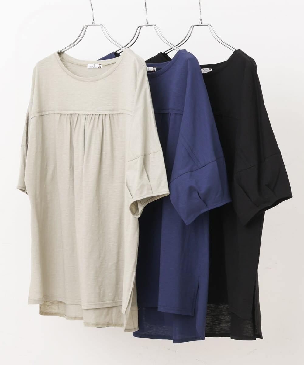 OLKFS18080 eur3(エウルキューブ) 【雑誌掲載】【大きいサイズ】バック切り替えジャージーカットソー ブラック(94)