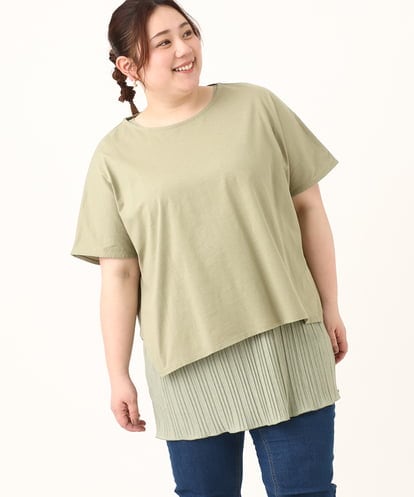 OLKFV30099 eur3 【大きいサイズ/soso×eur3】Tシャツ×プリーツタンクトップセット