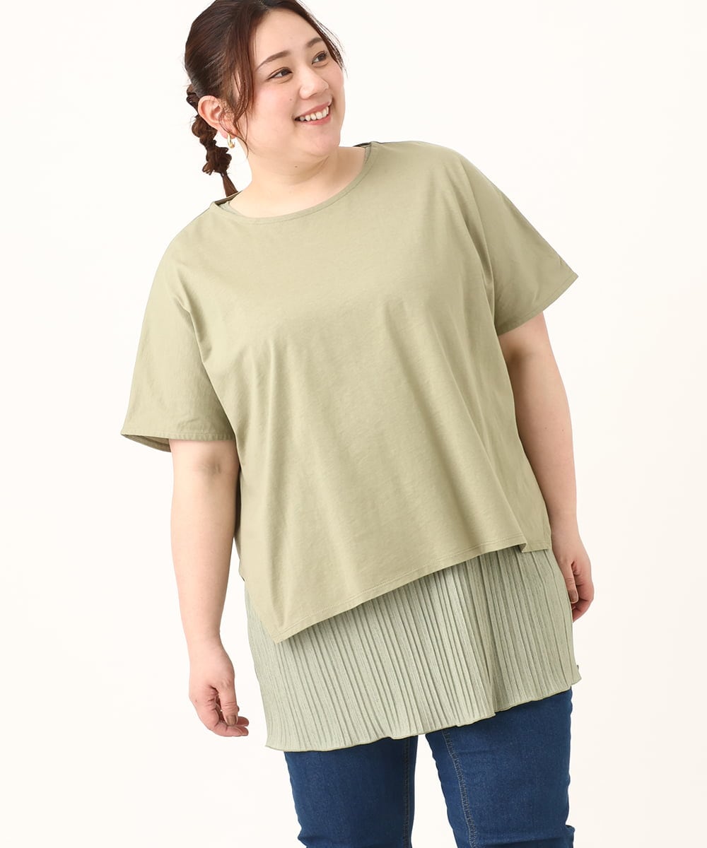 OLKFV30099 eur3(エウルキューブ) 【大きいサイズ/soso×eur3】Tシャツ×プリーツタンクトップセット カーキ(36)