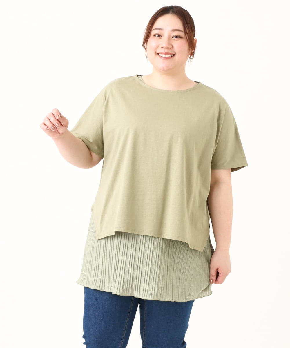 OLKFV30099 eur3(エウルキューブ) 【大きいサイズ/soso×eur3】Tシャツ×プリーツタンクトップセット カーキ(36)