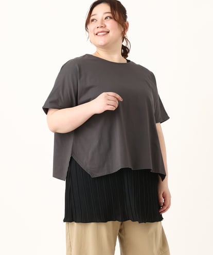 OLKFV30099 eur3 【大きいサイズ/soso×eur3】Tシャツ×プリーツタンクトップセット