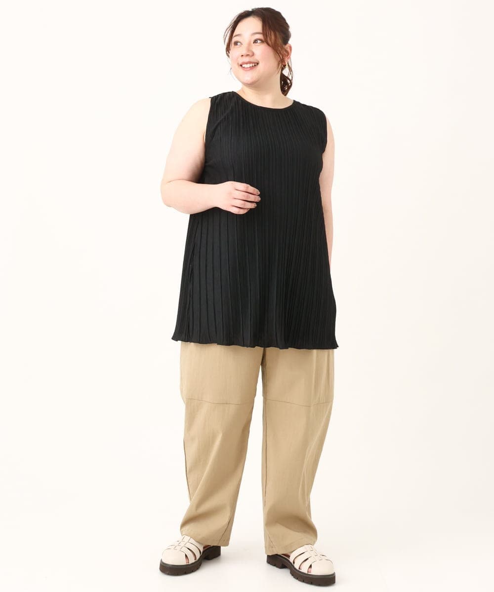 OLKFV30099 eur3(エウルキューブ) 【大きいサイズ/soso×eur3】Tシャツ×プリーツタンクトップセット ダークグレー(93)