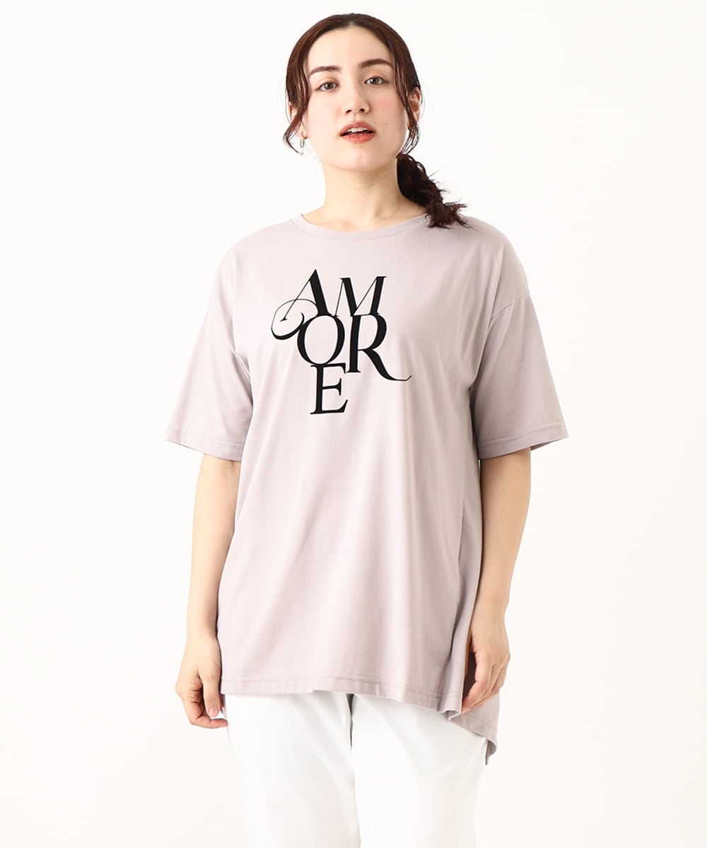 OLKFV33059 eur3(エウルキューブ) 【大きいサイズ】フロッキーロゴプリントTシャツ ベージュ(82)